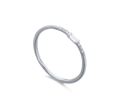 Anillo Oro Blanco 18k Diamante Baguette