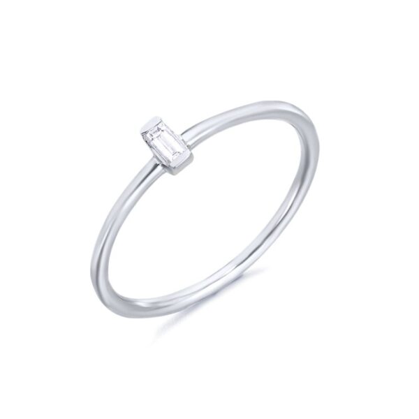 Anillo Oro Blanco 18k Diamante Baguette