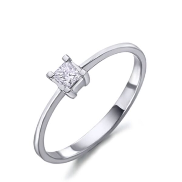 Anillo Oro Blanco 18k Diamante Princesa