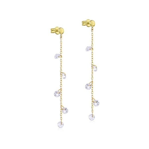 Pendientes Oro 18k Cadena Topacios Blancos
