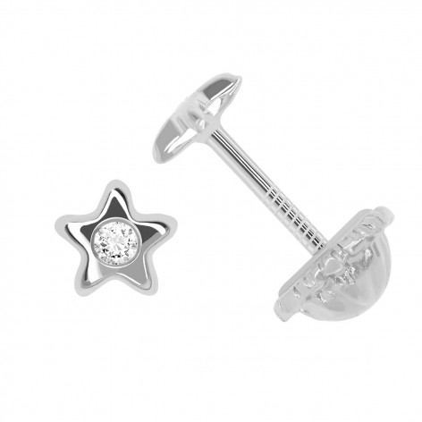 Pendiente Pequeño Oro Blanco 18k Circonita Estrella