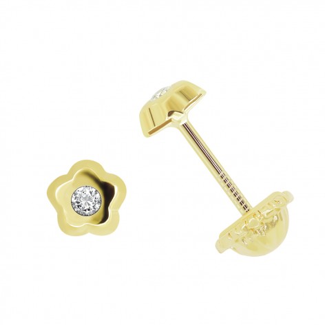 Pendiente Pequeño Oro 18k Circonita Flor