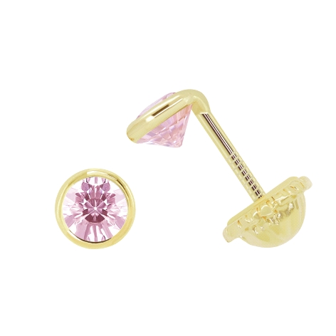 Pendiente Chatón Pequeño Oro 18k Circonita Rosa