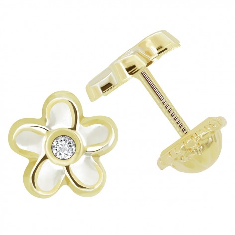 Pendiente Pequeño Oro 18k Nácar Flor