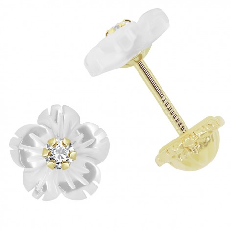 Pendiente Pequeño Oro 18k Nácar Textura Flor